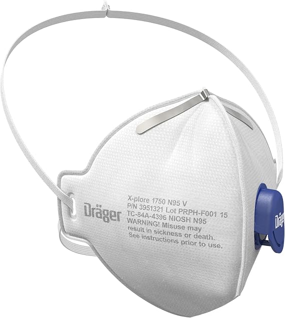 Drager X-plore 1750 V Disposable Respirator Mask with Breathing Valve | 15 Pack | NIOSH-Approved Particulate Face Mask for Grinding, Sanding, Sawing, Sweeping, Woodworking, Dust