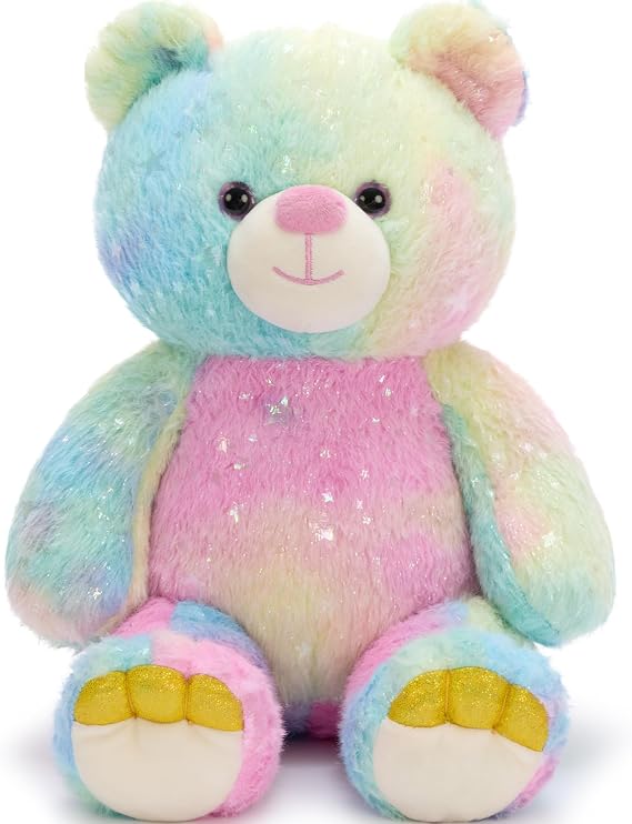 Tezituor Rainbow Teddy Bear Stuffed Animal,13.78in Cute Bear Plush Toys, Cozy Bears Plushies,Stuffies for Girlfriend, Kids Valentines Day,Christmas,Birthday Gifts,Huggable Medium SizeRainbow