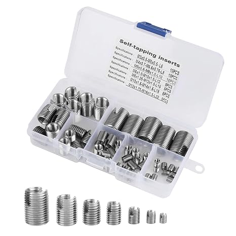 50Pcs Quick Thread Insert with Storage Case, M3 Self Tapping Thread Insert, Stainless Steel Inner Thread Self Tapping Thread Inserts Set, Thread Reinforce Repair Tool