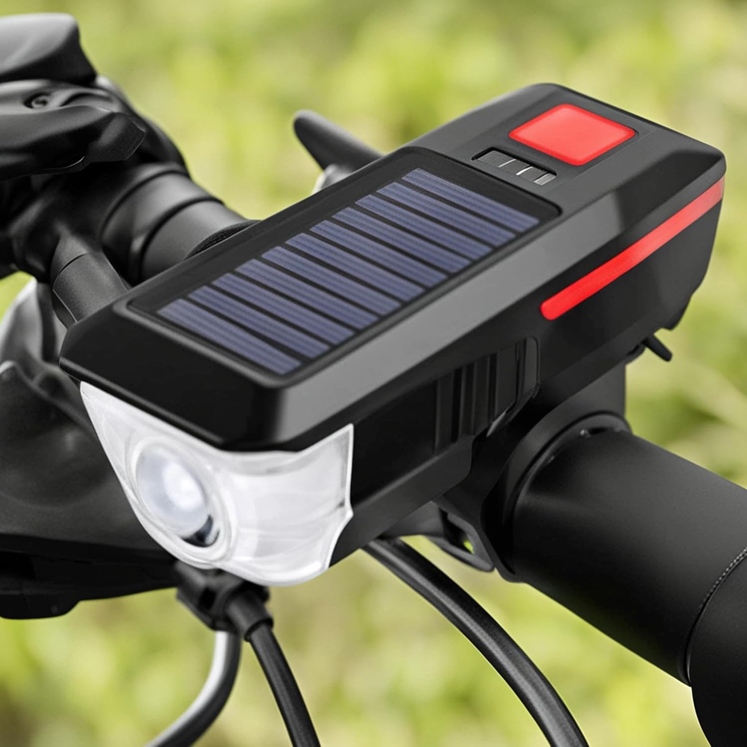 Busstier Solar Powered USB Rechargeable LED Bicycle Flashlight Horned Waterproof Headlamp