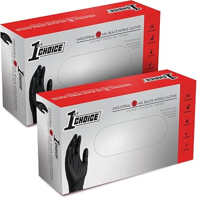 1st Choice Nitrile Gloves Disposable Latex-Free, Black, 5 Mil for Cooking, Cleaning, Auto, Food Prep, Large, 2 Boxes of 100