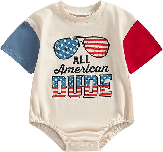 MoZiKQin Baby Boy Girl 4th of July Outfit Newborn Oversized USA Romper American Flag Onesie Independence Day Outfit