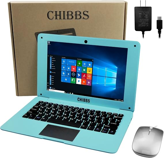 CHIBBS 10.1" Inch Kids Win 11 Laptop Computer, N4120 Quad Core Processor, 8gb Ram + 128gb ROM, HDMI, Camera, 2* USB 3.0, Bluetooth, Wi-Fi- Blue