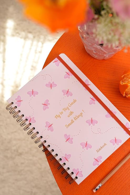 Matt Notebook B5 17x24 cm Spiralli Lastikli Çizgili Tarihsiz Not Defteri Kelebekler