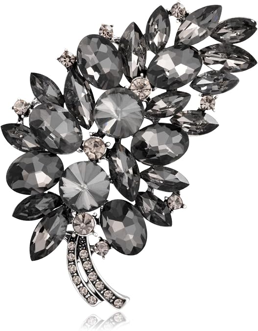 LAXPICOL Vintage Green Austrian Crystal Flower Leaf Bouquet Clusters Large Big Brooch Pin for Women Gold Tone
