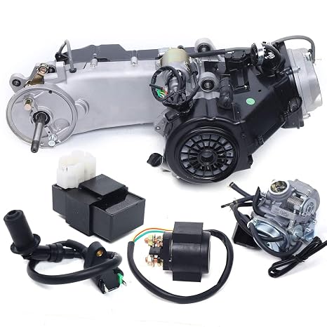 150CC 4 Stroke GY6 Engine, Long Case ATV Go-Kart Engine Motor Air Cooled Moped Scooter Clutch Motor with CVT Automatic Transmission Electric/Kick Start