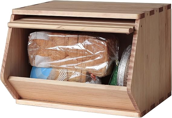 Stackable Solid Wood Storage Chests,Bins with Lids,Modular Wooden Multi-use Box,Closet Storage Organizers,Hall Entryway Cabinet,Drawers,Potato,Onion,Bread,Classify by Items,15.5W(1 Pack)