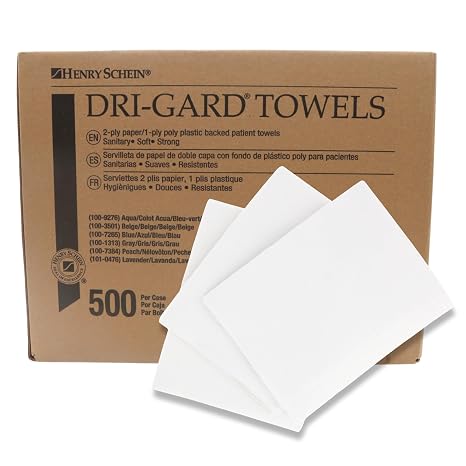 Dri-Gard Patient Towels 2-Ply Tissue/Poly White, 13 x 19, 500/Case, Disposable, Opaque Linen Finish Durable, Fluid-Resistant Towels for Medical, Dental, or Personal Use