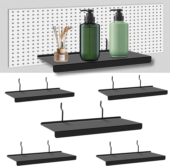 Pegboard Shelves Set of 6, 10x4.3 Inch Metal Peg Board Accessories