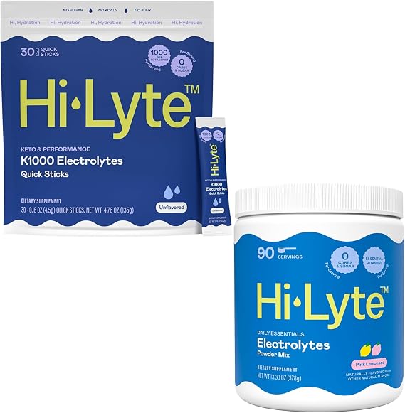 Hi-Lyte Hydration Bundle - Keto K1000 Unflavored Electrolyte Packets (30 Servings) Pink Lemonade Electrolyte Powder (90 Servings)