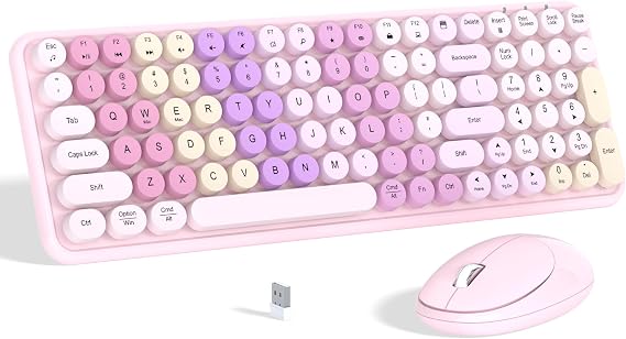 Links9+ Colorful Wireless Keyboard Mouse Combo, Gradient Rainbow Colors 100 Keys and 2.4GHz Optical Mouse Connection for Windows, Mac, Laptop, PC, Desktop (Pink Colorful)