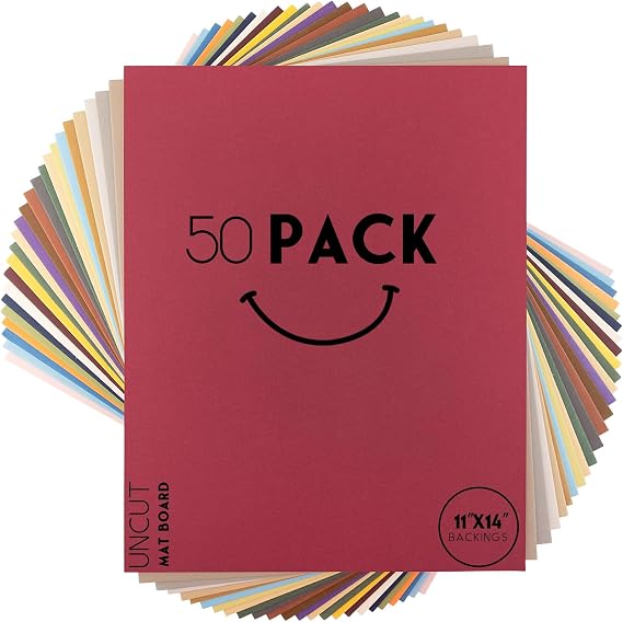 Golden State Art 11x14 Uncut Mat Boards, 50 Pack Assorted Color Matboards
