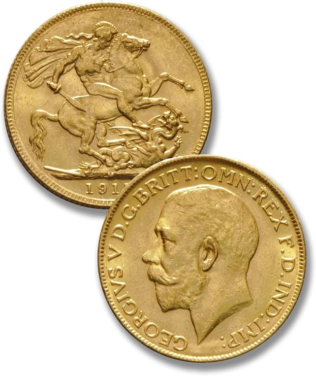 United Kingdom 1918 George V Sovereign Coin, British Antique St George Gold Coins, Great Britain Ancient Coin Collection, European Old Coins for Collectors, Historical Gifts (1 Pcs 1918)