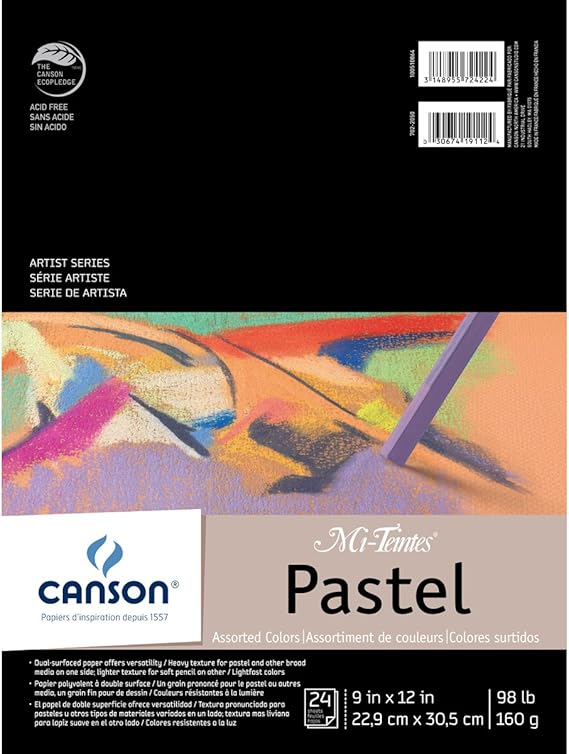 Canson Mi-Teintes Pastels Paper Pad 9"X12", Assorted Colors 24 Sheets