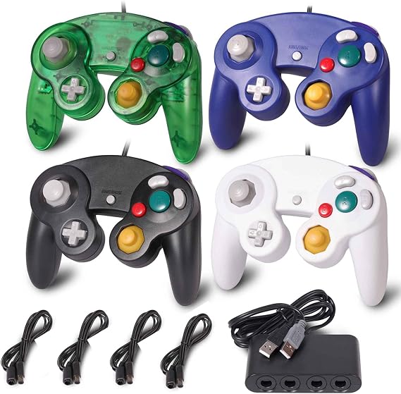Yoana Game cube Controller 4 Pack, Wired Controller, and 4-Port USB Adapters for Nintendo Gamecube Switch PC and Wii U Console - Enhanced