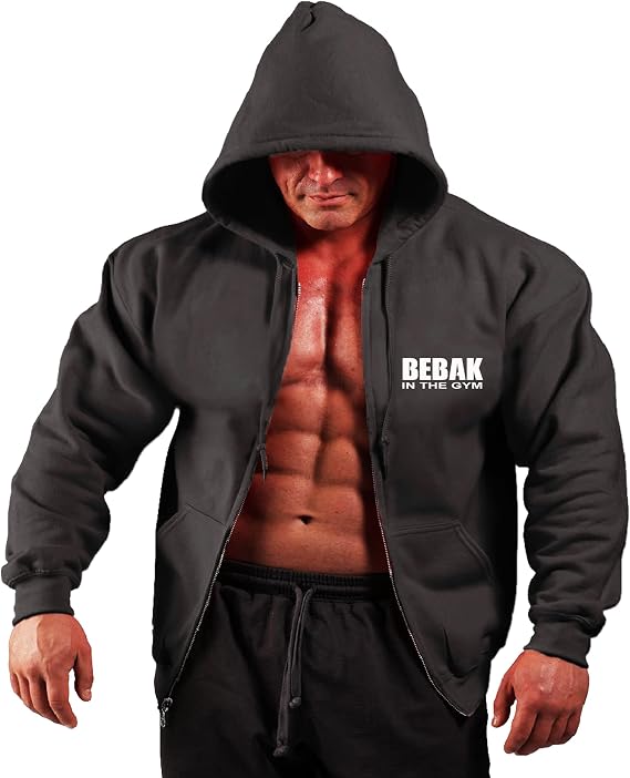 BEBAK ACTIVE Mens Gym Hoodie | Zipper Pullover Hoody Clothing for Men Bodybuilding Top Arnold Schwarzenegger Inspired Sweatshirt T Shirt S M L XL 2XL 3XL 4XL 5X (Black, 3XL)