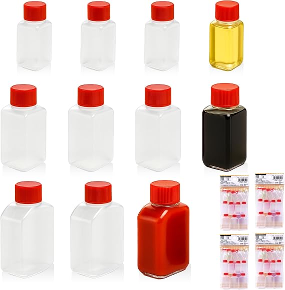 JapanBargain 2054, Pack of 4 Japanese Travel Bottles for Dressing Spice Soy Sauce Squeeze Squirt Bottles Mini Sauce Containers Made in Japan, 44pcs