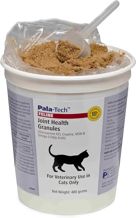 PalaTech Feline Joint Health Granules (1lb) Glucosamine for Cats, MSM, Creatine & Omega Cat Joint Supplement Supports Healthy Joints & Muscles in Feline Easy to Mix with Food