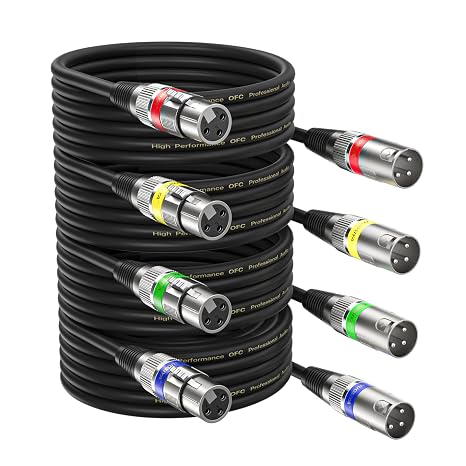 5M XLR Cables 4 Packs,XLR Male to Female 3 Pins Balanced Microphone Cable for Studio Recorder, Mic, Mixer, Speaker System, Phantom Power, Copper