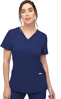 for Women 2 Pocket, Women Scrubs Top V-Neck Regular fit - Stylish Medical Scrub Tops for Woman 3002 Chloe- X-Large Navy