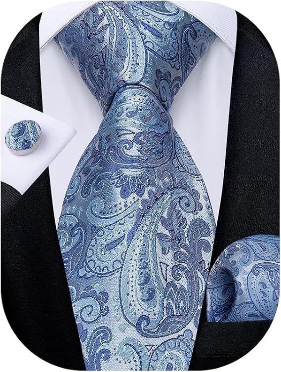 DiBanGu Mens Jacquard Woven Paisley Tie and Pocket Square Set