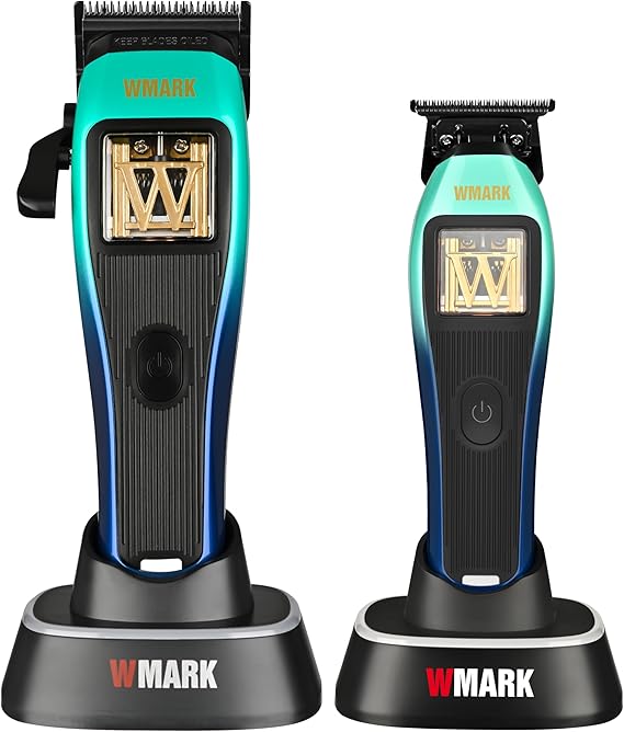 WMARK Professional Cordless Hair Clipper & Cordless Detail Hair Trimmer for Men & Barbers, 10000 RPM Maglev Motor, DLC Zero-Gapped Fade Blade, NG-X1 Polar & NG-XT1 Polar
