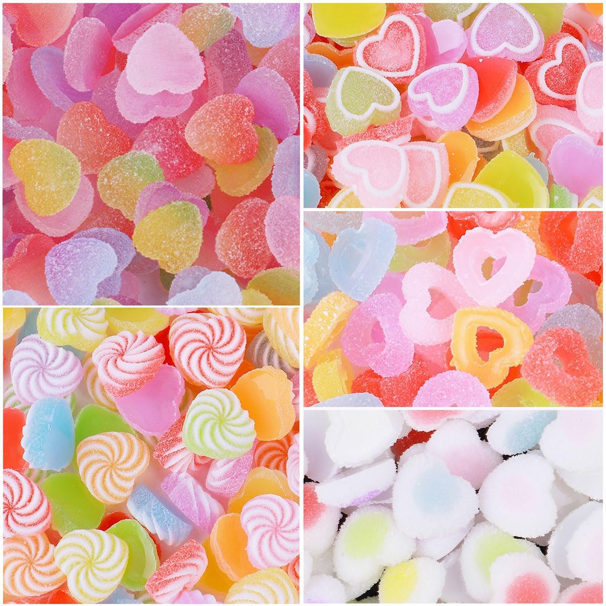 80pcs Jelly Sugar Soft Heart Candy Flatback Charms, DIY Craft Making Resin Jewelry Making Kit, Soft Candy Resin Flatback Beads for DIY Scrapbooking Hair Clip Crafts Cell Phone Case Making