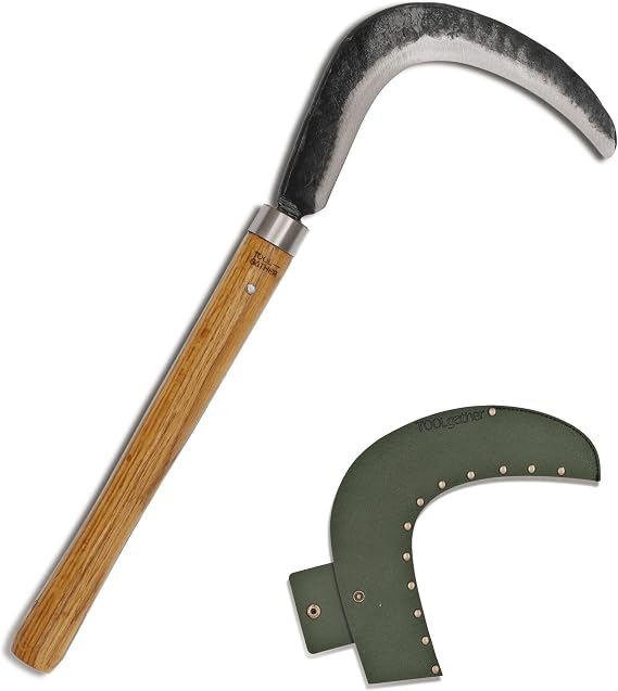 Josun Sickle Left-Handed - Hand-Forged Handmade Korean Weeding and Brush Clearing Tool with Razor-Sharp Blade and Chestnut Wood Handle