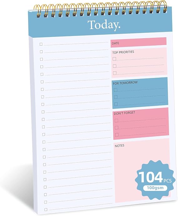 104 Pgs To Do List Notepad - Daily Planner Notepad Undated 52 Sheets Tear Off, 6.5" x 9.8" Checklist Productivity Organizer with Hourly Schedule for Tasks