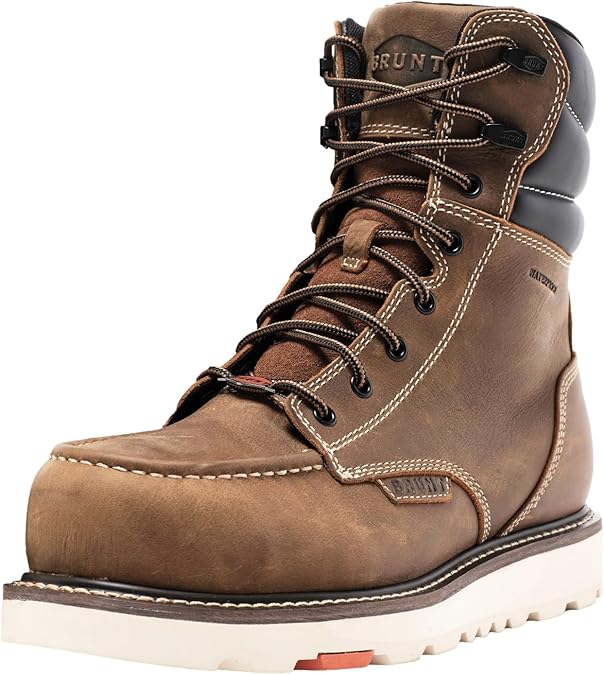 BRUNT Marin Welted (Comp Toe) - 8" Waterproof Safety Toe Wedge Work Boot - Goodyear Welt Construction - EH & ESR Rated - Oil & Slip Resistant - Adjustable Width System