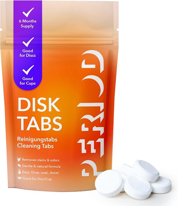 PERIOD Disk Tabs - Natural Cleaning for Menstrual Cups & Menstrual Slices - Removes Stubborn Stains & Odours Without Damaging Discs & Cups - 6 Month Supply