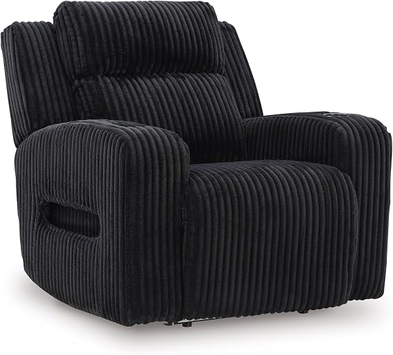 Signature Design by Ashley Broad Cove Power Recliner, Oversized Lounger | Cozy corded velvet chenille, Ambient LED lights & cup holders for cinema feel, Adjustable headrest