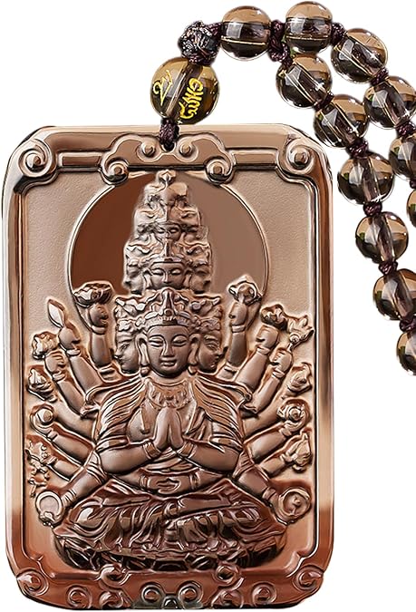 Gemstone Quan Yin Goddess of Compassion Mercy Pendant Necklace Kuan Yin Guan Yin Obsidian Chinese Feng Shui Amulet Kwan Yin Avalokitesvara for Health Wealth