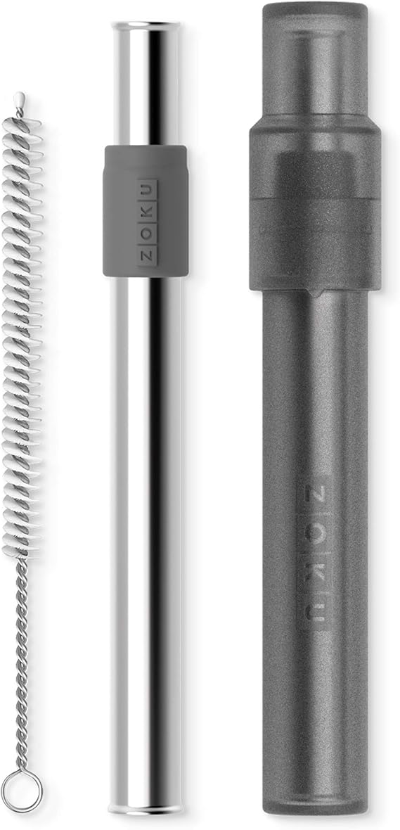 ZOKU Jumbo Reusable Straw Wide Silicone Straw for Boba Tea, Bubble Tea, Smoothies & Slushies Durable, Flexible, Dishwasher Safe Charcoal