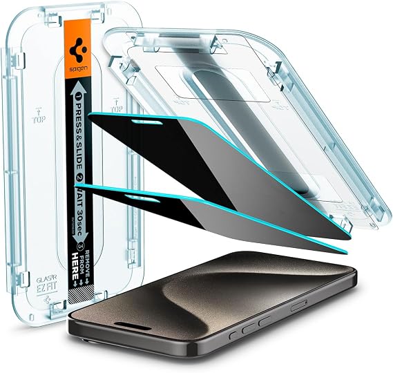 Spigen iPhone 15 Pro Max ile Uyumlu Kolay Kurulum Cam Ekran Koruyucu GLAS.tR EZ Fit Privacy HD (2 Adet) Hayalet - AGL06874 (Spigen TR Garantili)