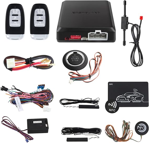 EC002-NFC-NS PKE Passive Keyless Entry Car Alarm System Remote Start Starter Push Start Stop Button NFC Lock Unlock DC12V (with Shock Sensor)