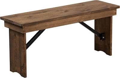 Flash Furniture Hercules Series 40 x 12 Commercial Grade Rustic Solid Pine Folding Bench, Antique Farmhouse Dining Bench, Seats up to 2 Adults