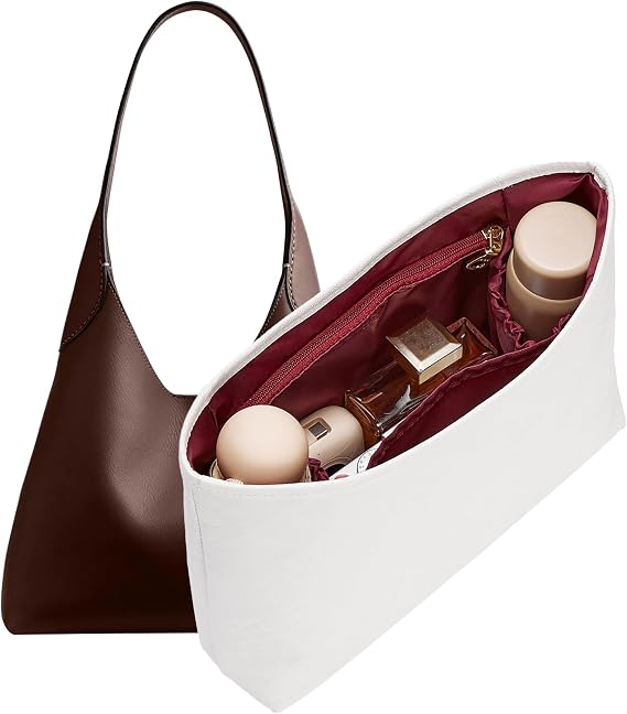 Doxo Brooklyn 28 Bag Organizer Insert, Waterproof Purse Organizer Insert for Coach Brooklyn Shoulder Bag 28, Lightweight Tote Bag Insert with 5 Compartments Zipper Pocket Elastic Holder (White Merlot)