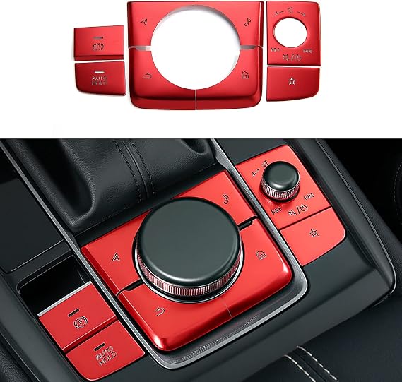 8pcs Compatible with Mazda 3 CX-30 CX-50 2025 2024 2023 2022 2021 2020 Accessories Car Center Console Cover Gears Gear Panel Gear Shift Knob Button Cover Trims -Red