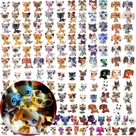 5pc Cat & Dog Set - LPS Shorthair, Cocker Spaniel, Great Dane, Collie, Dachshund Figures - Kids Gift