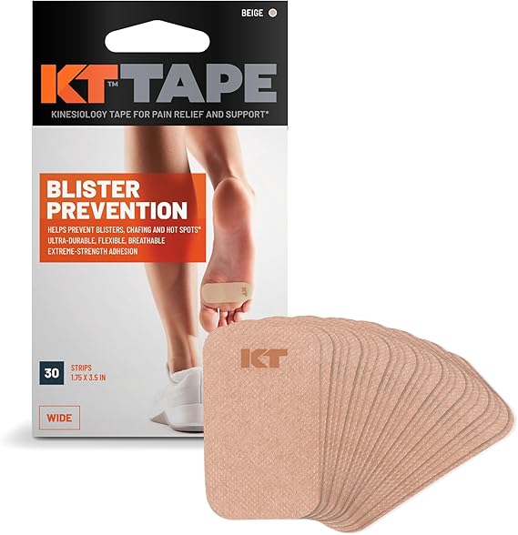 KT Tape, Blister Prevention Tape, Wide Cut, 30 Count, 3.5" Precut Strips, Beige