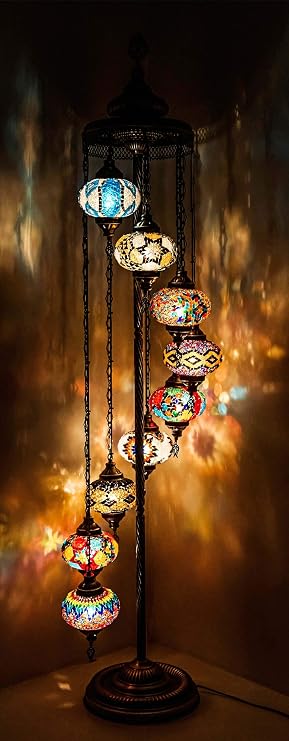 Wishicious Handmade Turkish Lamp Moroccan Mosaic Floor Lamp, Multicolored 9 Globes Floor Lamp, Turkish lamp
