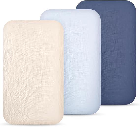 lulumoon Muslin Bassinet Sheets 3Pack: Fitted Most Bedside Sleeper Mattress