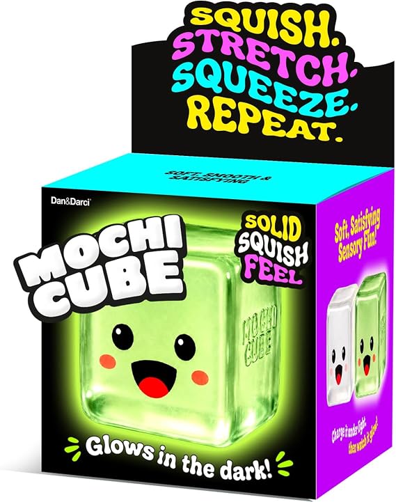 Mochi Cube - Glow in the Dark Big Stress Squishy Fidget Toy - Slow Rising | Sensory Stress Cube - Ice Cube Squeeze Squishys