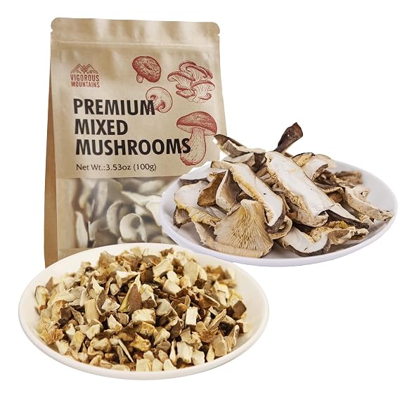 VIGOROUS MOUNTAINS Dried Assorted Mushrooms for Cooking Including Porcini Shiitake Oyster and Champignon Mushrooms
