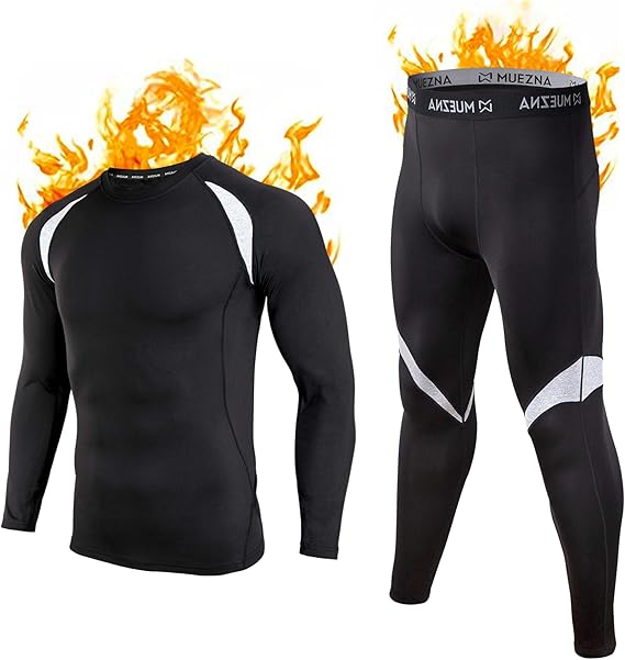 Muezna Men's Thermal Top and Bottom Set Underwear Long Johns Base Layer | Lightweight Moisture Wicking Long Underwear with Soft Fleece Lined for Winter Sports in Cold Weather like Ski, Hunt
