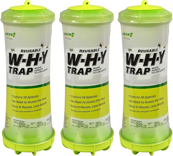 RESCUE! WHY Trap for Wasps, Hornets, Yellowjackets Hanging Outdoor Trap - 3 Traps