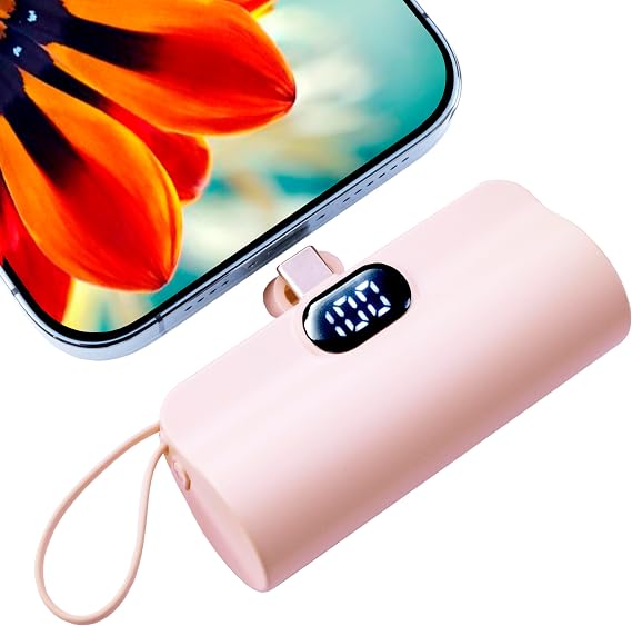 Mini Power Bank,Capsule Power Phone Charger 5500mAh,Portable Charger with Dual USB-C Ports for iPhone 17/16/15/15 plus/15 pro/15 pro Max/Android Phone/Samsung/Moto/LG etc (Pink)
