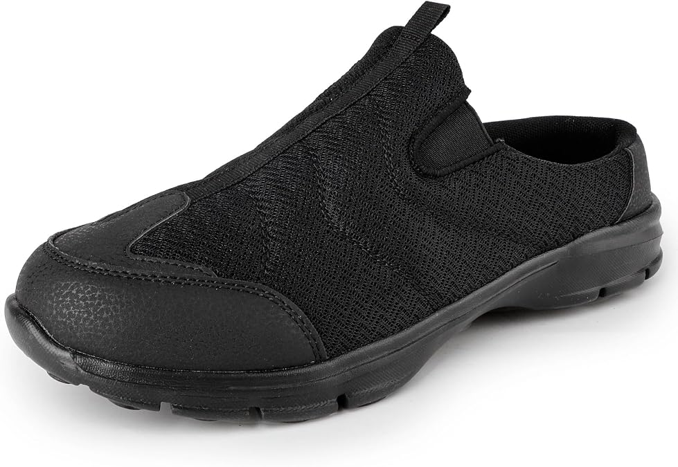 TIESTRA Women's Mules | Lightweight Breathable Walking Slip-On Shoes Black
