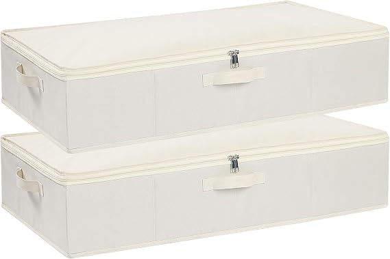 Pack of 2 Underbed Storage Boxes Beige 60 x 30 x 15 cm